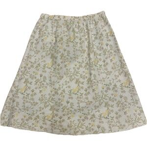 J Jill 100% Linen A-Line Knee Length Skirt MT Lt Blue Floral Elastic Waist